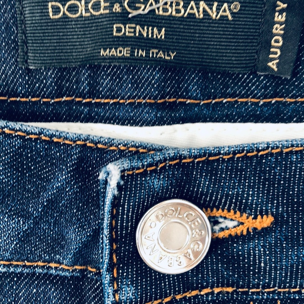 Dolce & Gabbana Audrey Queen Slim Ankle Jeans in Blue Denim with Patch - Picture 8 of 14